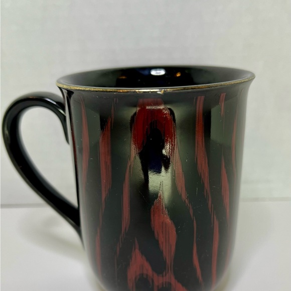 Vintage OTAGIRI Mug Design JAPAN Black Red/Orange 1980s Gold Rimmed Wood Grain - Picture 1 of 8